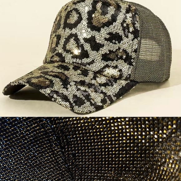 Sequin Baseball Cap. MULTI or CHEETAH Adjustable Back Closure. Fall Colors  NEW - Picture 6 of 9